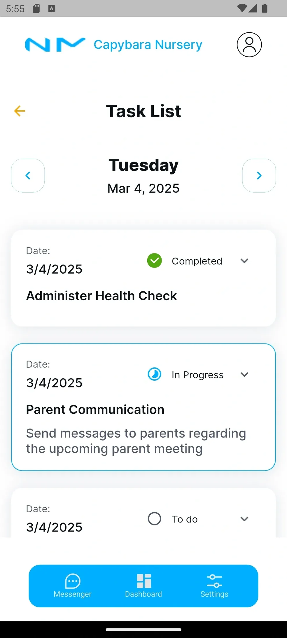 BUD App Task List - Track daily nursery activities and tasks
