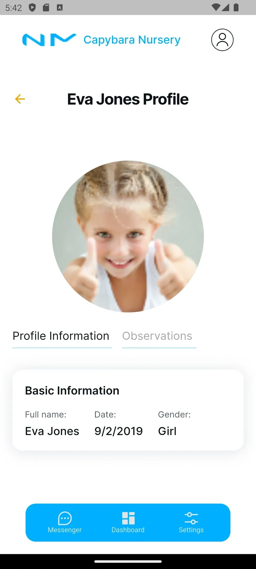 Profile Section - View child's profile